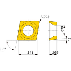 CCGT 03S102 L-F VP15TF, 0.2 mm Corner Radius, 1.39 mm Thick, 3.57 mm Inscribed Circle, Turning Indexable Insert