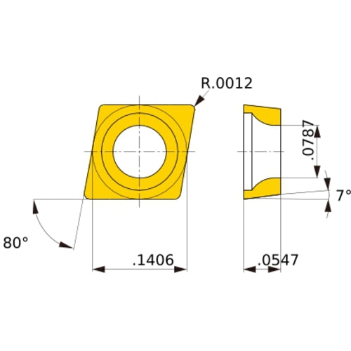 CCGT 03S1 L-F NX2525, 0.03 mm Corner Radius, 1.39 mm Thick, 3.57 mm Inscribed Circle, Turning Indexable Insert