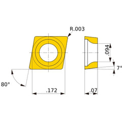 CCGT 04T001 L-F MS6015, 0.08 Corner Radius, T0 Thick, 4.37 Inscribed Circle, Turning Indexable Insert
