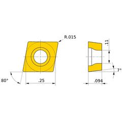 CCGT 21.51 MJ VP10RT, 0.38 mm Corner Radius, 2.38 mm Thick, 6.35 mm Inscribed Circle, Turning Indexable Insert