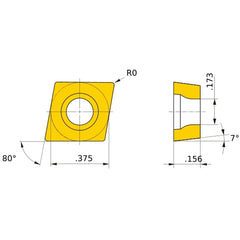 CCGW 32.5 flat_top NX2525, 0 mm Corner Radius, 3.97 mm Thick, 9.525 mm Inscribed Circle, Turning Indexable Insert