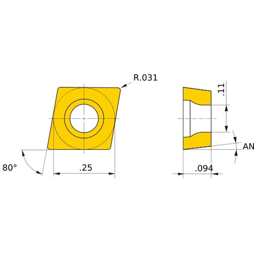 CCMW 21.52 flat_top MC5005, 0.8 mm Corner Radius, 2.38 mm Thick, 6.35 mm Inscribed Circle, Turning Indexable Insert