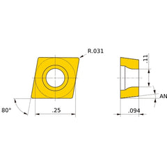CCMW 21.52 flat_top MC5005, 0.8 mm Corner Radius, 2.38 mm Thick, 6.35 mm Inscribed Circle, Turning Indexable Insert