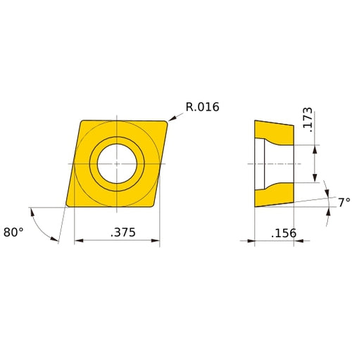 CCMW 32.51 flat_top UC5115, 0.4 mm Corner Radius, 3.97 mm Thick, 9.525 mm Inscribed Circle, Turning Indexable Insert