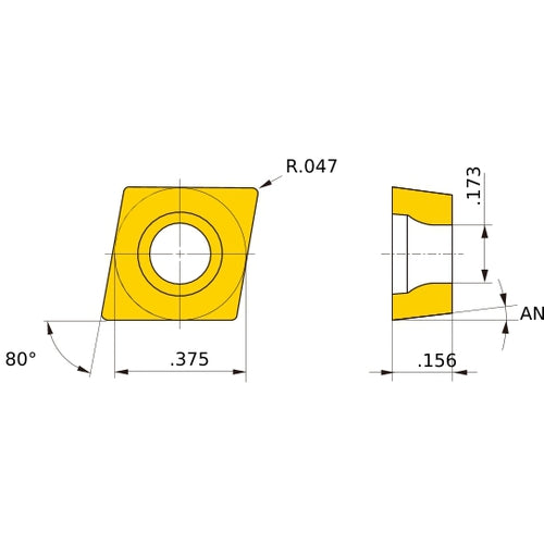 CCMW 32.53 flat_top MC5005, 1.2 mm Corner Radius, 3.97 mm Thick, 9.525 mm Inscribed Circle, Turning Indexable Insert