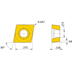 CCMW 32.53 flat_top MC5015, 1.2 mm Corner Radius, 3.97 mm Thick, 9.525 mm Inscribed Circle, Turning Indexable Insert