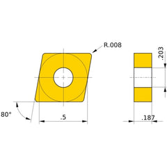 CNGG 430.5 FJ VP10RT, 0.2 mm Corner Radius, 4.76 mm Thick, 12.7 mm Inscribed Circle, Turning Indexable Insert