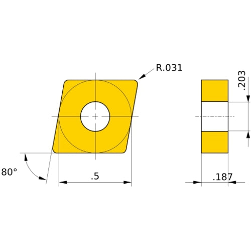 CNGG 432 MJ VP10RT, 0.8 mm Corner Radius, 4.76 mm Thick, 12.7 mm Inscribed Circle, Turning Indexable Insert