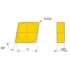 CNGN 432 flat_top MBS140, 0.8 mm Corner Radius, 4.76 mm Thick, 12.7 mm Inscribed Circle, Turning Indexable Insert