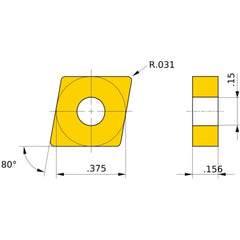 CNMG 32.52 standard NX2525, 1/32″ Corner Radius, 5/32″ Thick, 3/8″ Inscribed Circle, Turning Indexable Insert