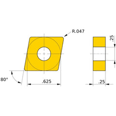 CNMM 543 HL US735, 3/64″ Corner Radius, 1/4″ Thick, 1/2″ Inscribed Circle, Turning Indexable Insert