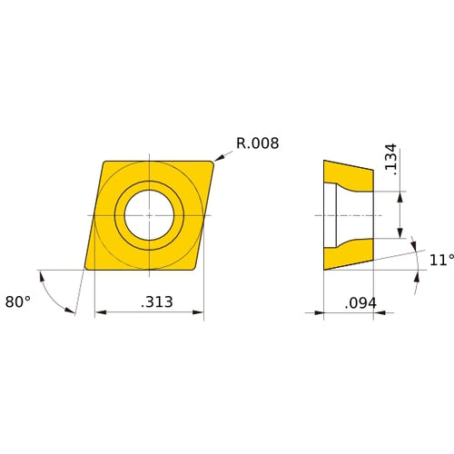 CPGT 2.51.50.5 standard MD220, 0.2 mm Corner Radius, 2.38 mm Thick, 7.94 mm Inscribed Circle, Turning Indexable Insert