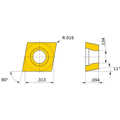 CPGT 2.51.51 standard MD220, 0.4 mm Corner Radius, 2.38 mm Thick, 7.94 mm Inscribed Circle, Turning Indexable Insert