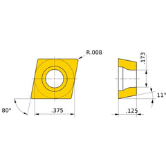 CPGT 320.5 standard MD220, 0.2 mm Corner Radius, 3.18 mm Thick, 9.525 mm Inscribed Circle, Turning Indexable Insert