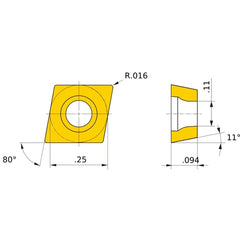 CPMT 21.51 MQ AP25N, 0.4 mm Corner Radius, 2.38 mm Thick, 6.35 mm Inscribed Circle, Turning Indexable Insert