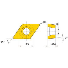 DCET 21.5 R-SN NX2525, 0 Corner Radius, 3/32″ Thick, 1/4″ Inscribed Circle, Turning Indexable Insert