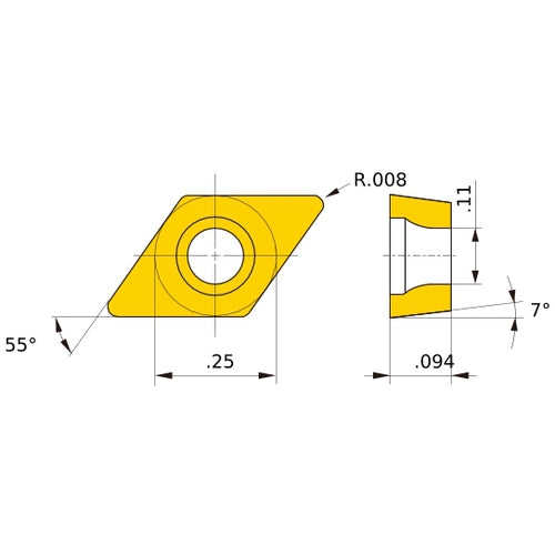 DCET 21.50.5 R-SN HTi10, 0.2 mm Corner Radius, 2.38 mm Thick, 6.35 mm Inscribed Circle, Turning Indexable Insert
