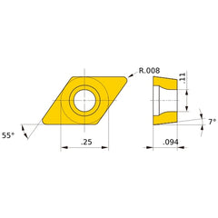 DCMT 21.50.5 SV VP15TF, 0.2 mm Corner Radius, 2.38 mm Thick, 6.35 mm Inscribed Circle, Turning Indexable Insert
