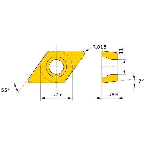 DCMT 21.51 SV VP15TF, 0.4 mm Corner Radius, 2.38 mm Thick, 6.35 mm Inscribed Circle, Turning Indexable Insert