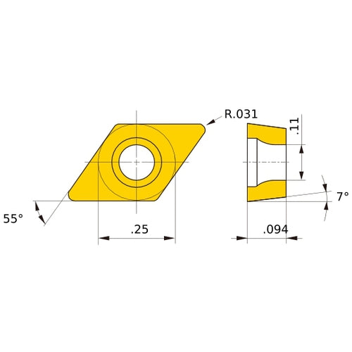 DCMT 21.52 standard MP3025, 0.8 mm Corner Radius, 2.38 mm Thick, 6.35 mm Inscribed Circle, Turning Indexable Insert