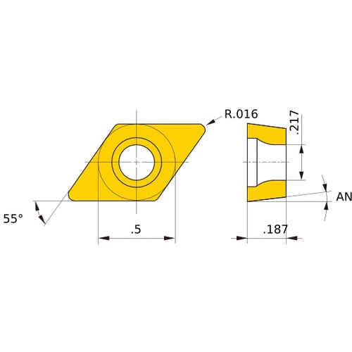 DCMT 431 MK MC5005, 0.4 mm Corner Radius, 4.76 mm Thick, 12.7 mm Inscribed Circle, Turning Indexable Insert