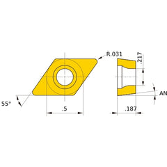 DCMT 432 MK MC5015, 0.8 mm Corner Radius, 4.76 mm Thick, 12.7 mm Inscribed Circle, Turning Indexable Insert