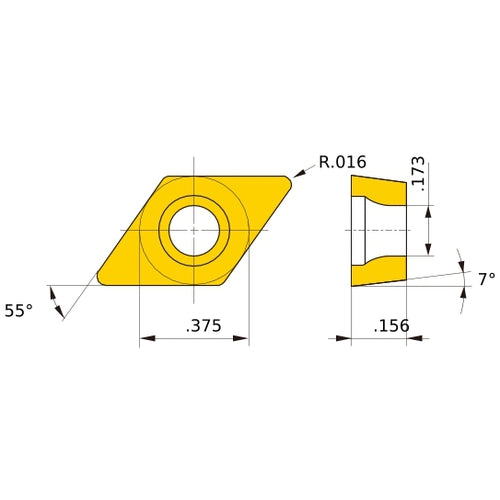 DCMW 32.51 flat_top MD220, 0.4 mm Corner Radius, 3.97 mm Thick, 9.525 mm Inscribed Circle, Turning Indexable Insert
