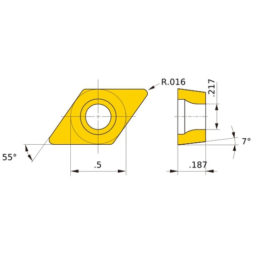 DCMW 431 flat_top HTi10, 1/64″ Corner Radius, 3/16″ Thick, 1/2″ Inscribed Circle, Turning Indexable Insert