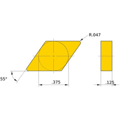 DNG 23 flat_top MBS140, 3/64″ Corner Radius, 1/8″ Thick, 3/8″ Inscribed Circle, Turning Indexable Insert