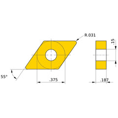 DNMG 332 SH US735, 0.8 mm Corner Radius, 4.76 mm Thick, 9.525 mm Inscribed Circle, Turning Indexable Insert