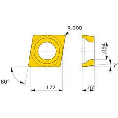 CCGW 04T002 flat_top BC8110, 0.2 mm Corner Radius, 1.79 mm Thick, 4.37 mm Inscribed Circle, Turning Indexable Insert