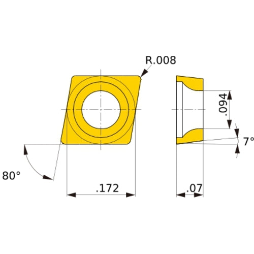 CCGW 04T002 flat_top BC8105, 0.2 mm Corner Radius, 1.79 mm Thick, 4.37 mm Inscribed Circle, Turning Indexable Insert