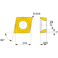 CCMW 03S104 flat_top MD220, 0.4 mm Corner Radius, 1.39 mm Thick, 3.57 mm Inscribed Circle, Turning Indexable Insert