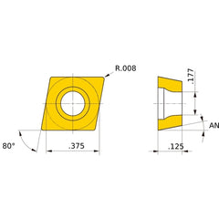 CPGB 320.5 flat_top BC8105, 0.2 mm Corner Radius, 3.18 mm Thick, 9.525 mm Inscribed Circle, Turning Indexable Insert
