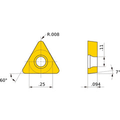 TCGW 21.50.5 flat_top BC8110, 0.2 mm Corner Radius, 2.38 mm Thick, 6.35 mm Inscribed Circle, Turning Indexable Insert