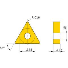 TNGA 331 flat_top MBC020, 0.4 mm Corner Radius, 4.76 mm Thick, 9.525 mm Inscribed Circle, Turning Indexable Insert