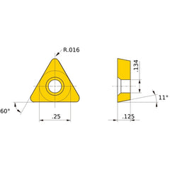 TPGB 221 flat_top BC8105, 0.4 mm Corner Radius, 3.18 mm Thick, 6.35 mm Inscribed Circle, Turning Indexable Insert