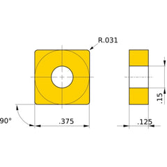 SNGG 322 R NX3035, 0.8 mm Corner Radius, 3.18 mm Thick, 9.525 mm Inscribed Circle, Turning Indexable Insert
