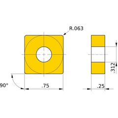 SNMG 644 GH US735, 1.6 mm Corner Radius, 6.35 mm Thick, 19.05 mm Inscribed Circle, Turning Indexable Insert