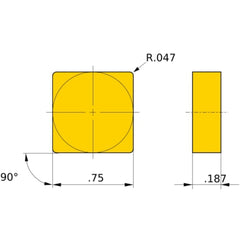 SNMN 633 flat_top UTi20T, 1.2 mm Corner Radius, 4.76 mm Thick, 19.05 mm Inscribed Circle, Turning Indexable Insert