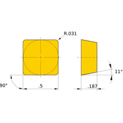 SPGN 432 flat_top UTi20T, 0.8 mm Corner Radius, 4.76 mm Thick, 12.7 mm Inscribed Circle, Turning Indexable Insert