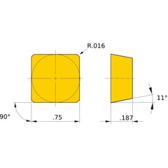 SPMN 631 flat_top UTi20T, 0.4 mm Corner Radius, 4.76 mm Thick, 19.05 mm Inscribed Circle, Turning Indexable Insert