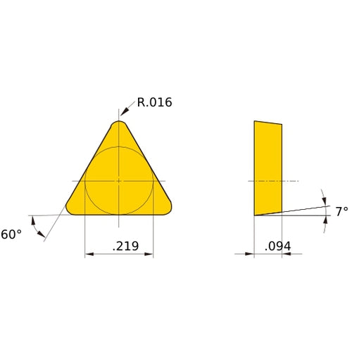 TCG 1.81.51 flat_top HTi10, 1/64″ Corner Radius, 3/32″ Thick, 7/32″ Inscribed Circle, Turning Indexable Insert