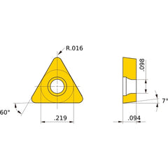 TCMT 1.81.51 MS MP9015, 1/64″ Corner Radius, 3/32″ Thick, 7/32″ Inscribed Circle, Turning Indexable Insert