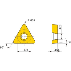 TCMT 32.52 LM VP15TF, 0.8 mm Corner Radius, 3.97 mm Thick, 9.525 mm Inscribed Circle, Turning Indexable Insert