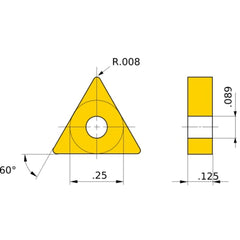 TNGG 220.5 L NX2525, 0.008″ Corner Radius, 1/8″ Thick, 1/4″ Inscribed Circle, Turning Indexable Insert