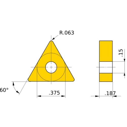 TNMA 334 flat_top MC5005, 1.6 mm Corner Radius, 4.76 mm Thick, 9.525 mm Inscribed Circle, Turning Indexable Insert