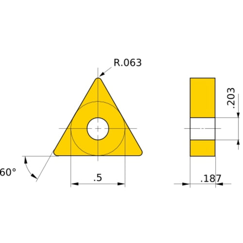 TNMA 434 flat_top UC5105, 1.6 mm Corner Radius, 4.76 mm Thick, 12.7 mm Inscribed Circle, Turning Indexable Insert