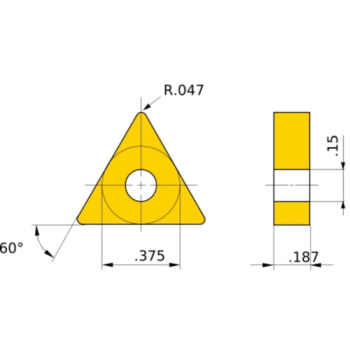 TNMG 333 RS MP9015, 1.2 mm Corner Radius, 4.76 mm Thick, 9.525 mm Inscribed Circle, Turning Indexable Insert