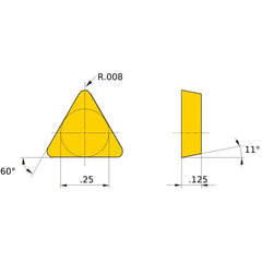 TPGN 220.5 flat_top HTi10, 0.2 mm Corner Radius, 3.18 mm Thick, 6.35 mm Inscribed Circle, Turning Indexable Insert